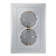 Розетка двойная с заземлением со шторками Sedna алюминий